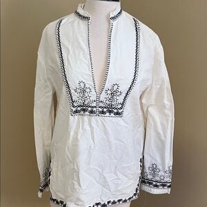 Zara White Embroidered Tunic Top